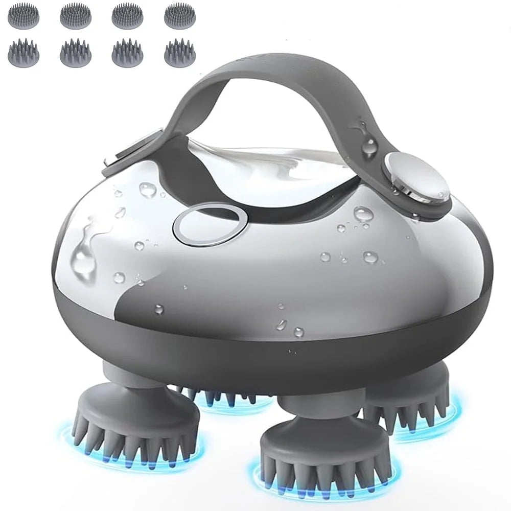 Electric Scalp Massager Rechargeable Head Massager Scalp Stress Relax with 8 Removable Massage Claws Cat Massager（Silver）