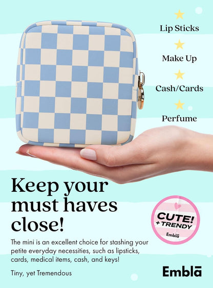 Makeup Bag Travel Cosmetic Bag, Toiletry Bag, Cute Makeup Organizer, Nylon Zipper Pouch Purse Storage Bag Cosmetics Organizer, Womens Make up Bag Mini Makeup Bags (Sky Checkered)