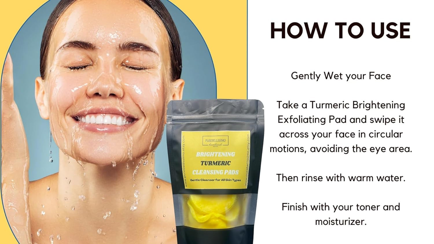Turmeric Kojic Brightening Face Pads, Turmeric Cleansing Pads, Gentle Cleanser for All Skin Types, Dark Spots, Acne, 20Ct