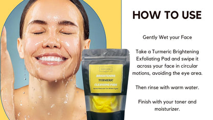 Turmeric Kojic Brightening Face Pads, Turmeric Cleansing Pads, Gentle Cleanser for All Skin Types, Dark Spots, Acne, 20Ct