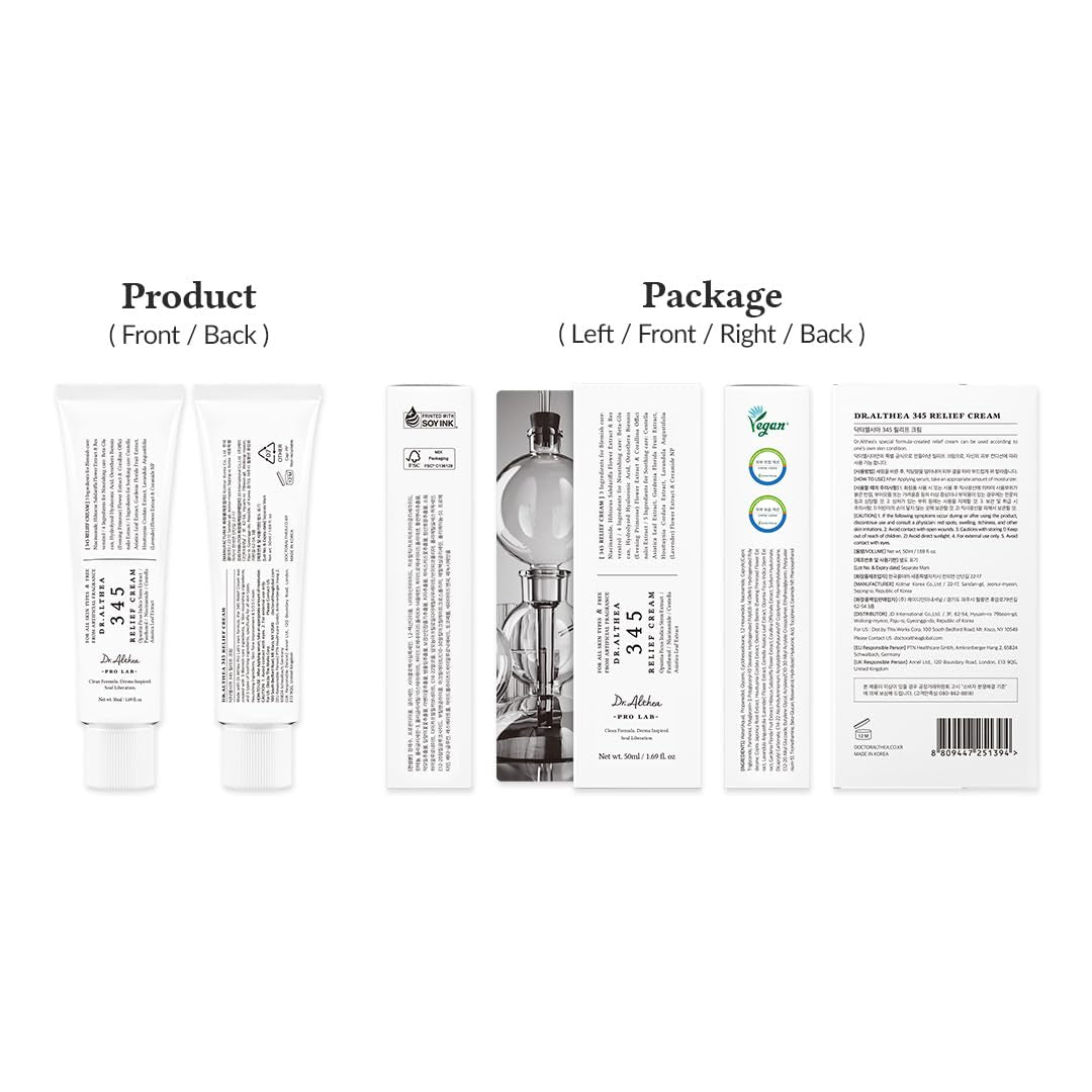 345 Relief Cream, Daily Face Moisturizer, Blemish Relief Care, Soothing Recovery & Moisture, Korean Vegan Skin Care for All Skin Types, 1.69 Fl Oz (Pack of 1)