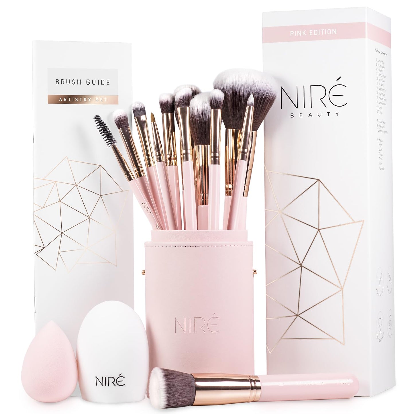 15-Piece Pink Makeup Brush Set with Case