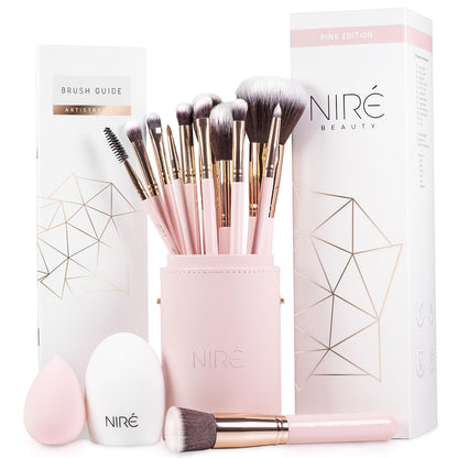 15-Piece Pink Makeup Brush Set with Case
