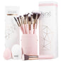 15-Piece Pink Makeup Brush Set with Case