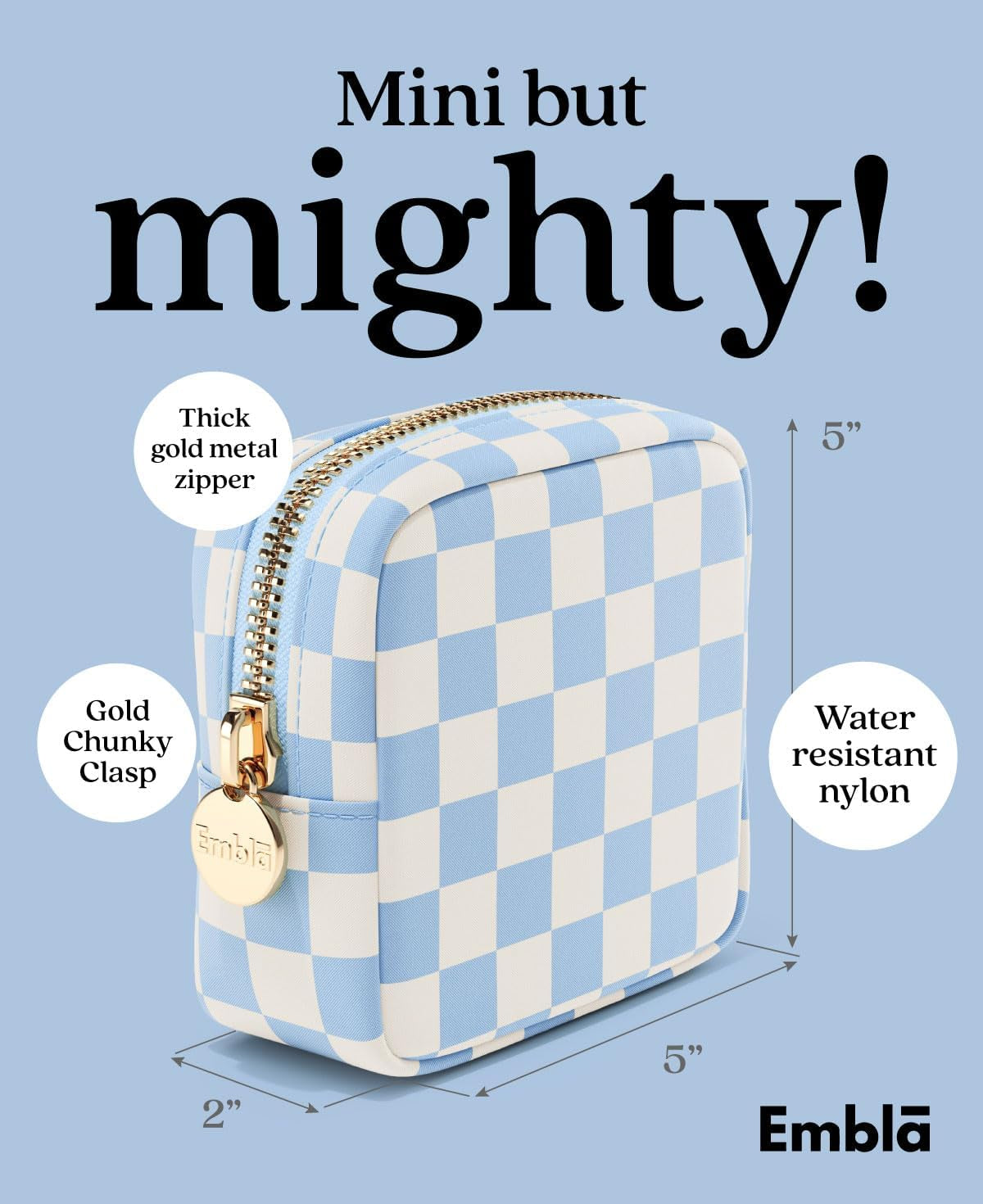 Makeup Bag Travel Cosmetic Bag, Toiletry Bag, Cute Makeup Organizer, Nylon Zipper Pouch Purse Storage Bag Cosmetics Organizer, Womens Make up Bag Mini Makeup Bags (Sky Checkered)