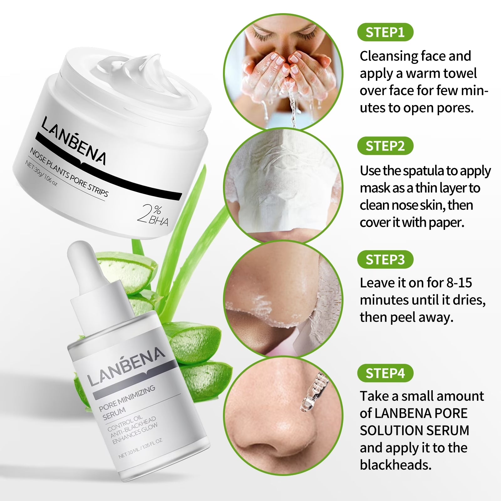 3 in 1 Blackhead Removing Set(30G+30Ml)Pore Strips+Pore Solution Serum+Removal Strip Paper, Black Head Remover Mask for Face, Pore Minimizer & Reducer for Face