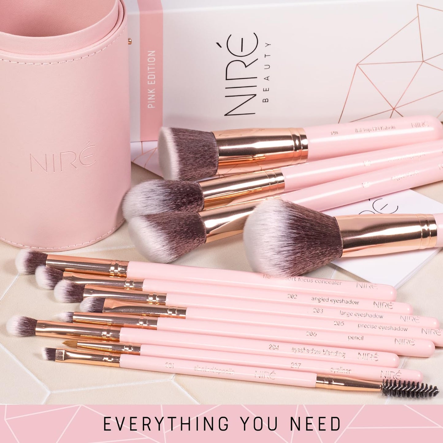 15-Piece Pink Makeup Brush Set with Case